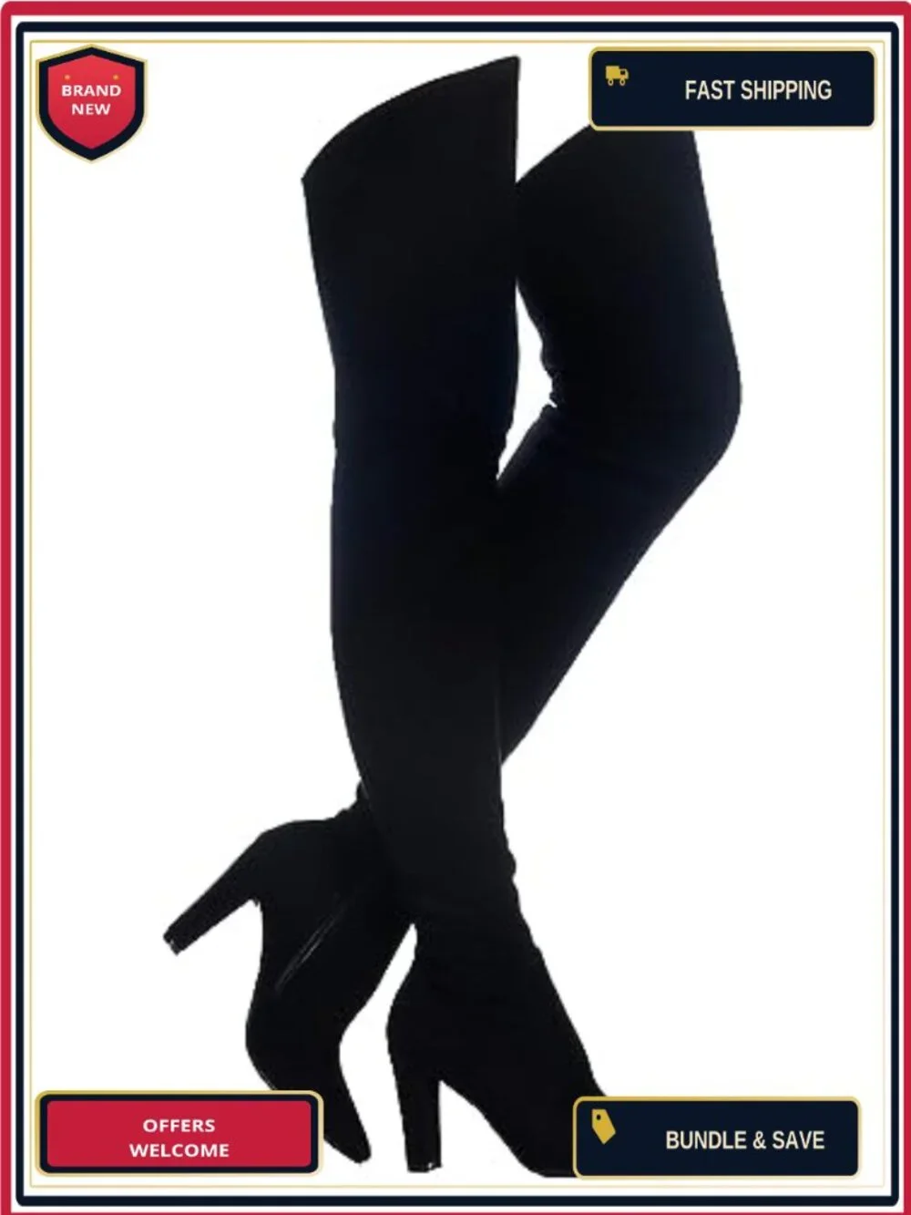 Stretch Suede Chunky Heel Over The Knee Boots Thigh High